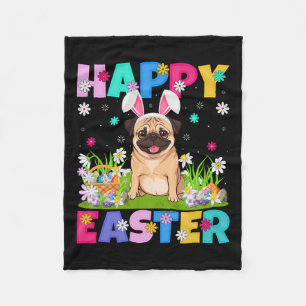 Pug Dogs Happy Easter Egg Hunt Bunny Ear Pug Easte Fleece Blanket