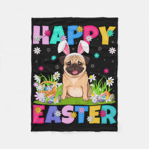 Pug Dogs Happy Easter Egg Hunt Bunny Ear Pug Easte Fleece Blanket