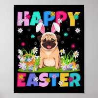 Pug Dogs Happy Easter Egg Hunt Bunny Ear Pug Easte