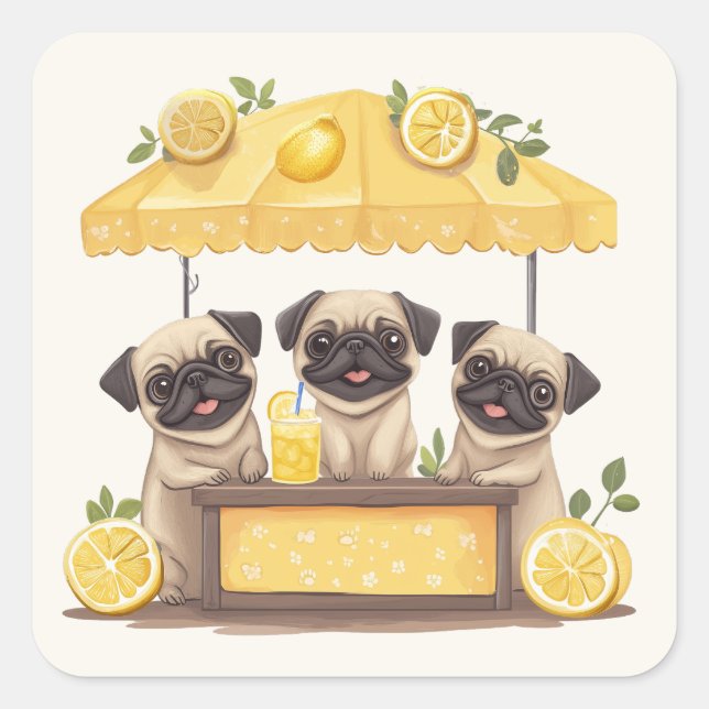 Pug Dogs Lemonade Stand Square Sticker (Front)
