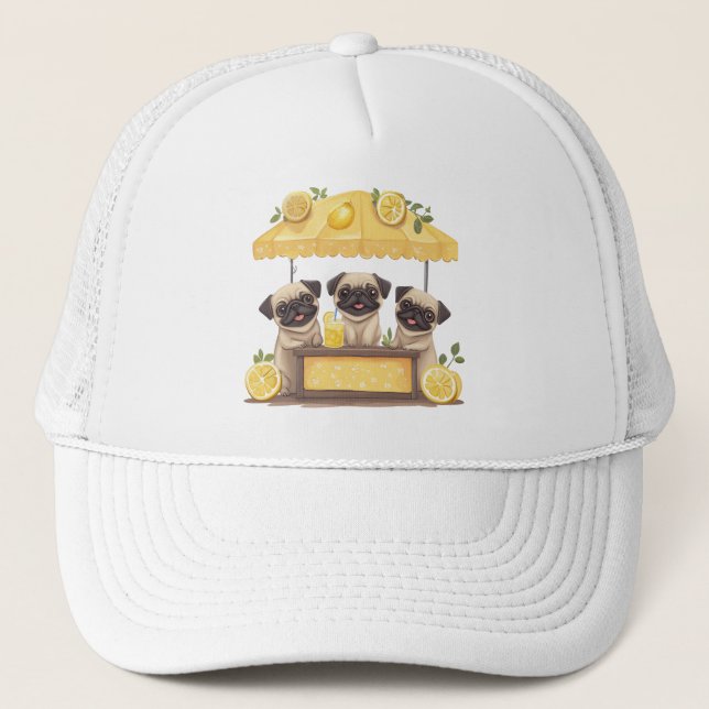 Pug Dogs Lemonade Stand Trucker Hat (Front)