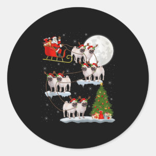 Pug Dogs Santa Sleigh Flying Funny Magical Christm Classic Round Sticker