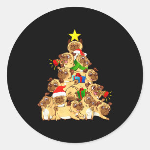 Pug Dogs Tree Christmas Sweater Xmas Pet Animal Do Classic Round Sticker