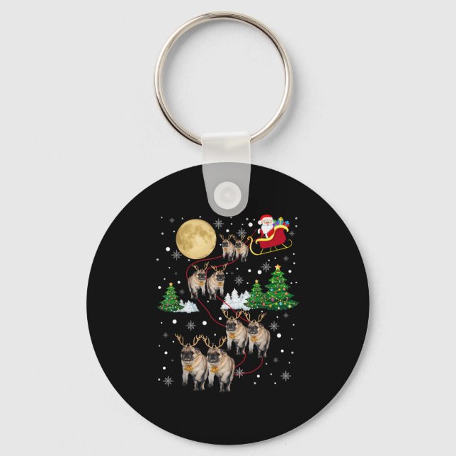 Pug Dogs Tree Christmas Sweater Xmas Pet Animal Do Keychain (Front)