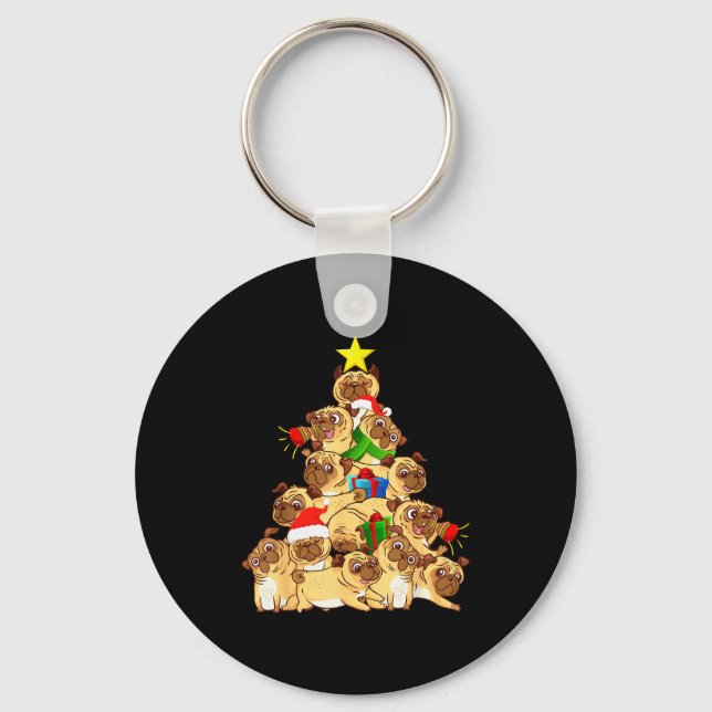 Pug Dogs Tree Christmas Sweater Xmas Pet Animal Do Keychain (Front)
