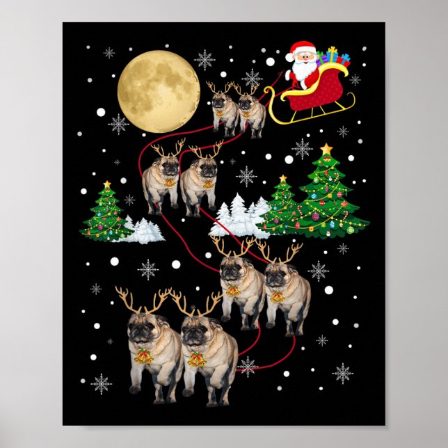 Pug Dogs Tree Christmas Sweater Xmas Pet Animal Do Poster (Front)
