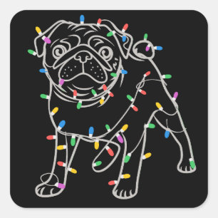 Pug Dogs Tree Christmas Sweater Xmas Pet Animal Square Sticker