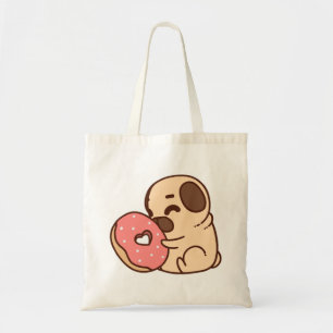 Pug doughnut Puppy Bulldog pet cartoon Tote Bag