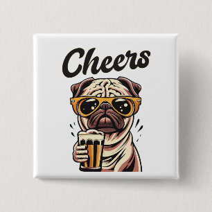 Pug Drinking Beer Meme  2 Inch Square Button