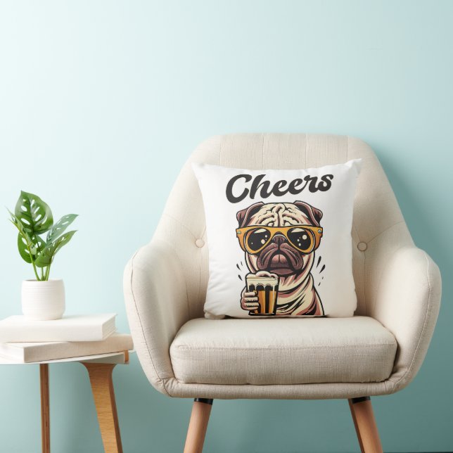 Pug Drinking Beer Meme  Throw Pillow (Chair)