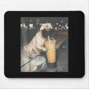Pug drinking iced coffee funny animal meme dog pug mouse pad