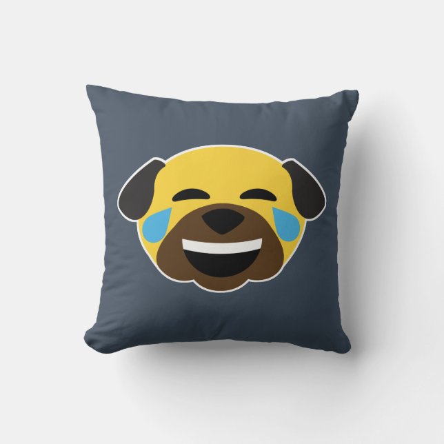 Pug Emoji Emoticon Tears of Joy and Love Throw Pillow (Front)