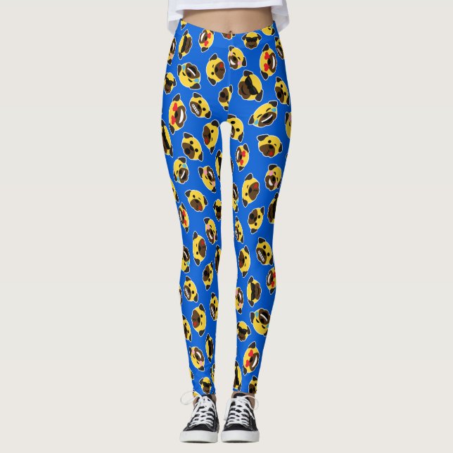 Pug Emoticon Emoji Pattern Love Laugh Kiss Leggings (Front)