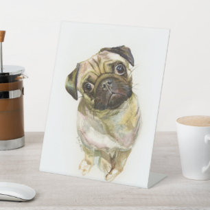 Pug Face Art Print Cute Pug Dog Pedestal Sign