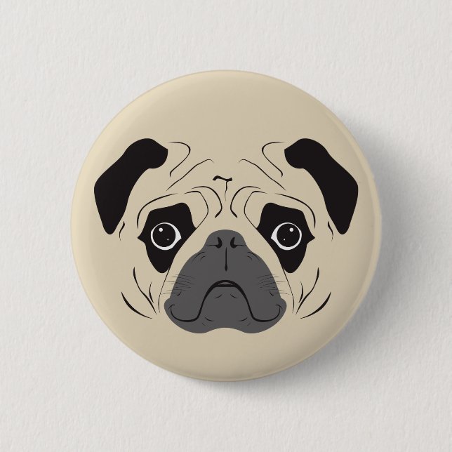 Pug Face Silhouette 2 Inch Round Button (Front)