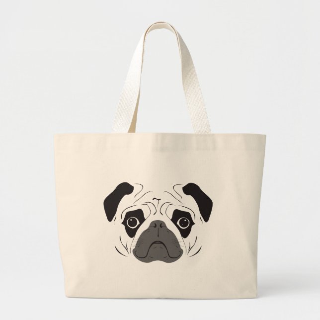 Pug Face Silhouette Large Tote Bag (Front)