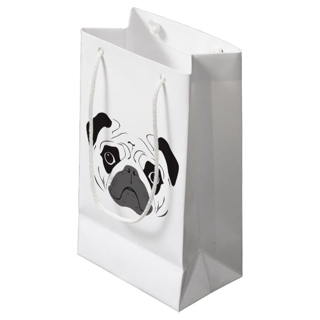 Pug Face Silhouette Small Gift Bag (Front Angled)