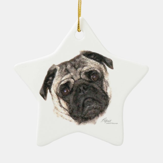 Pug Face Star Ornament (Front)