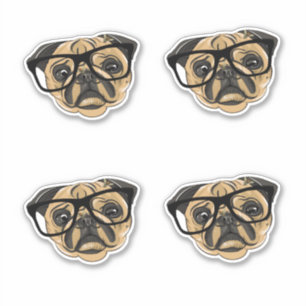Pug Face with Glasses Vinyl Stickers