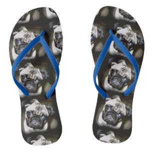 pug  faces black flip flops