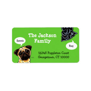 Pug Family Pet Name Personalized Custom Colour Label