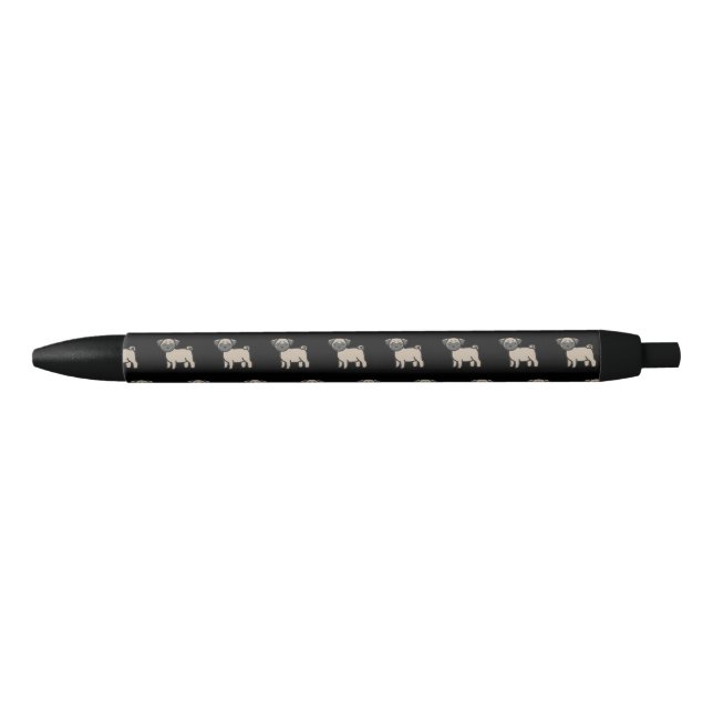 Pug Fawn Cartoon Black Ink Pen (Front)