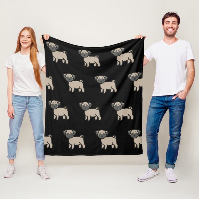 Pug Fawn Cartoon Fleece Blanket (In Situ)