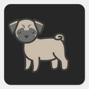 Pug Fawn Cartoon Square Sticker