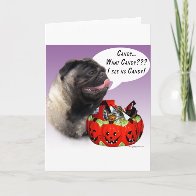 Pug (fawn) Halloween Candy Card (Front)