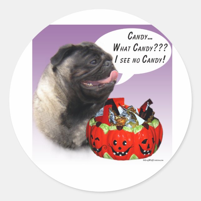 Pug (fawn) Halloween Candy Classic Round Sticker (Front)