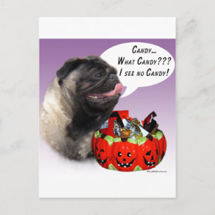 Pug (fawn) Halloween Candy Postcard
