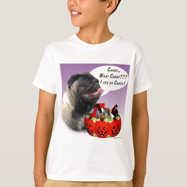 Pug (fawn) Halloween Candy T-Shirt (Front)