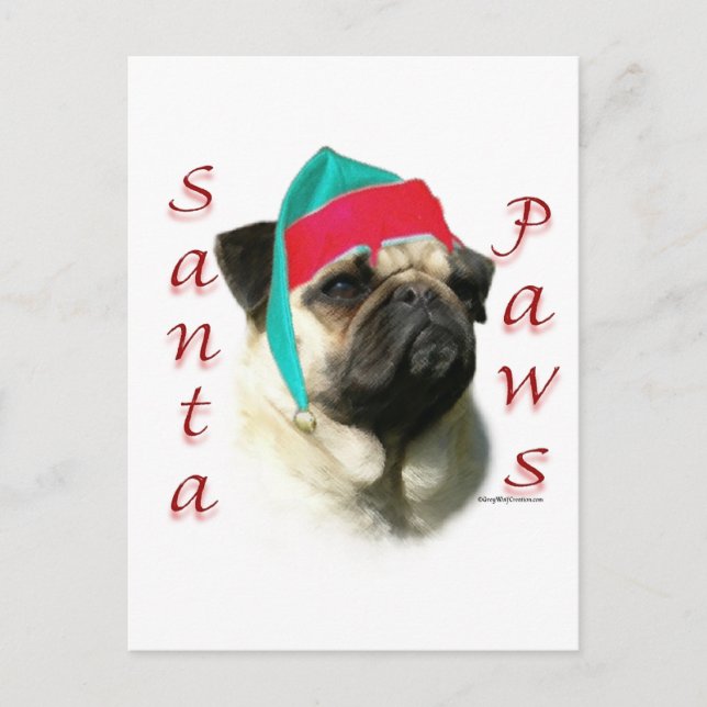 Pug (fawn) Santa Paws Holiday Postcard (Front)