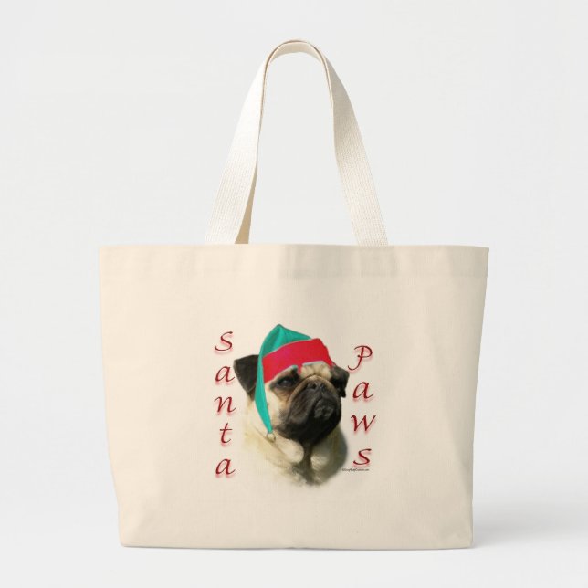 Pug (fawn) Santa Paws Large Tote Bag (Front)
