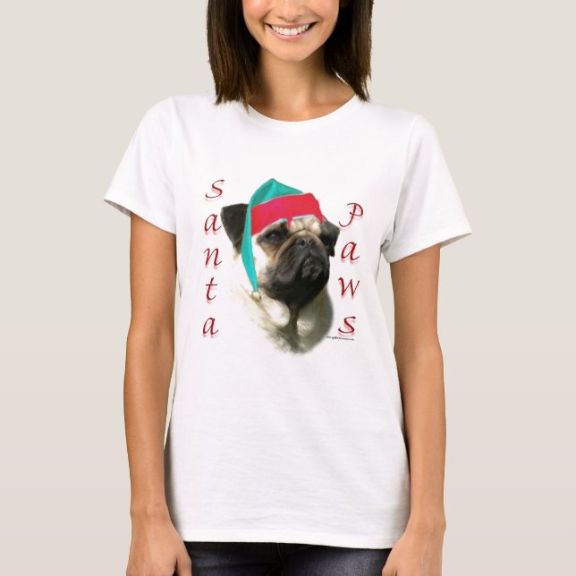 Pug (fawn) Santa Paws T-Shirt (Front)