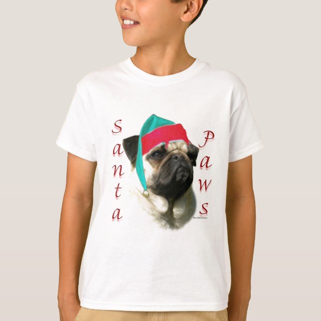 Pug (fawn) Santa Paws T-Shirt (Front)
