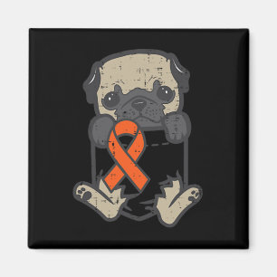 Pug Feet Orange Ribbon Pocket Leukaemia Cancer Awa Magnet