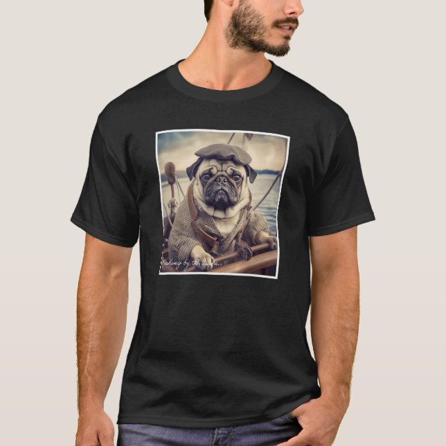 Pug Fishing Cute Vintage Graphic T-Shirt (Front)