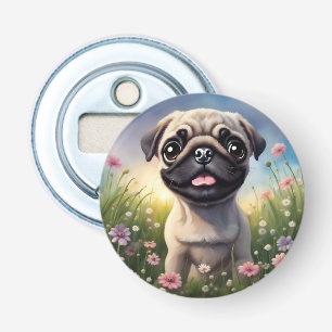 Pug Flowers Bottle Opener