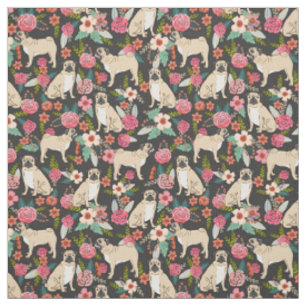 Pug Flowers florals design fabric