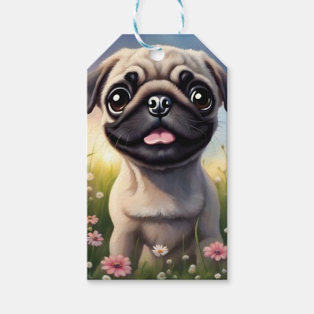 Pug Flowers Gift Tags (Front)
