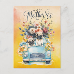 Pug for Mother's Day with flowers for dog lovers Holiday Postcard