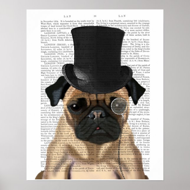 Pug, Formal Hound and Hat Poster (Front)