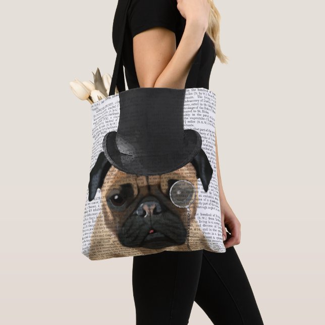 Pug, Formal Hound and Hat Tote Bag (Close Up)