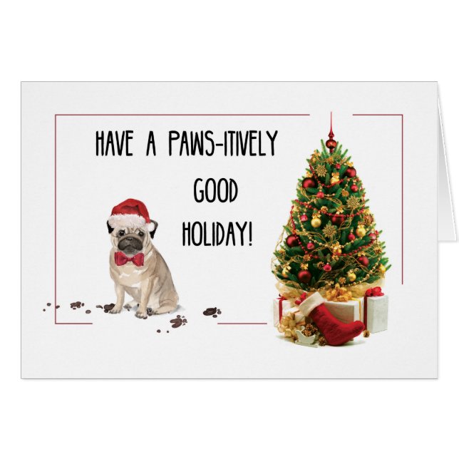 Pug Funny Christmas Dog with Tree (Front Horizontal)