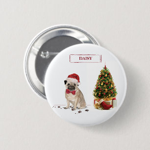 Pug Funny Christmas Dog with Tree 2 Inch Round Button