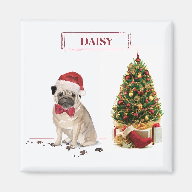 Pug Funny Christmas Dog with Tree Magnet (Front)