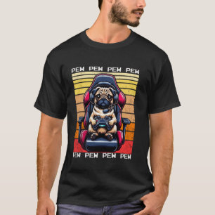Pug Gamer Pew Funny Video Games Vintage Boys Men G T-Shirt