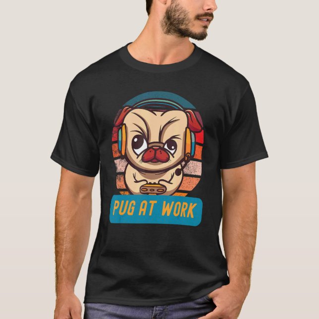 Pug Gamer Retro Sunset Gaming     T-Shirt (Front)