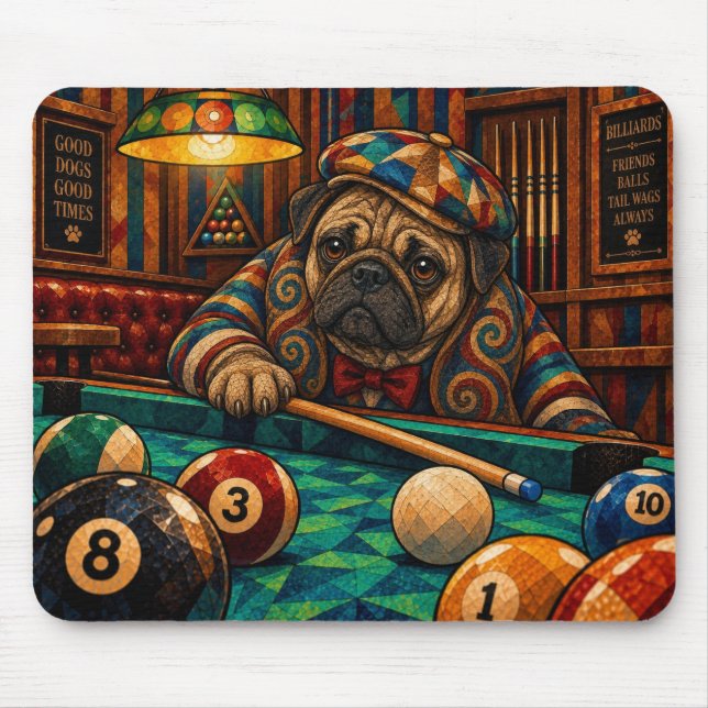 Pug, Geometric Mosaic Mouse Pad (Front)